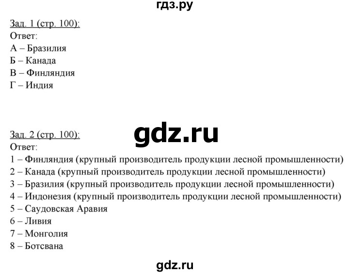 ГДЗ по географии 10‐11 класс Домогацких рабочая тетрадь Базовый уровень часть 1. страница - 100, Решебник