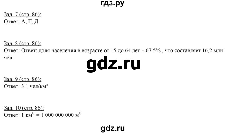 ГДЗ по географии 10‐11 класс Домогацких рабочая тетрадь Базовый уровень часть 2. страница - 86, Решебник